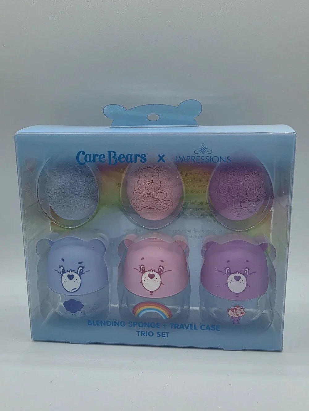 Care Bears Impressions Makeup Sponge & Travel Case Trio Set Blue Pink Purple